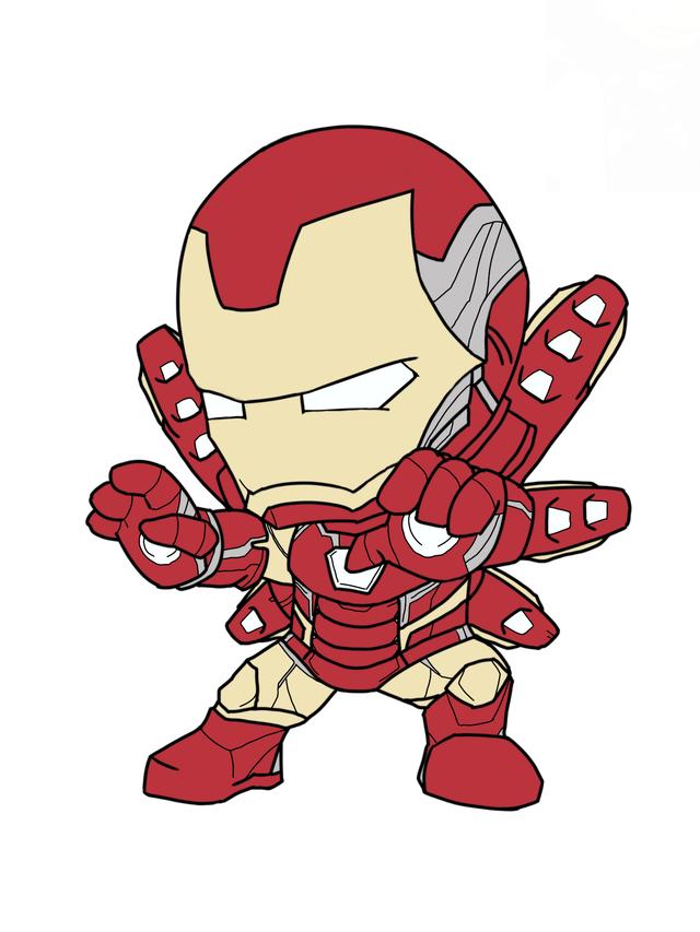 如何用马克笔来画钢铁侠全身（钢铁侠的卡通作画步骤来了）(9)