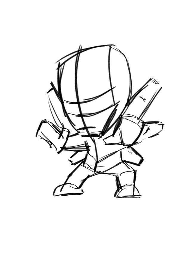 如何用马克笔来画钢铁侠全身（钢铁侠的卡通作画步骤来了）(4)