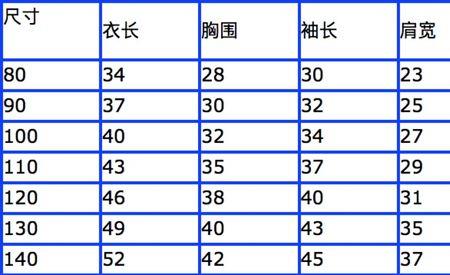 120到160上衣尺码对照表