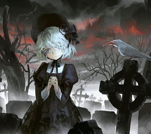 动漫二次元暗黑系美少女壁纸—天暗下来,你就是光