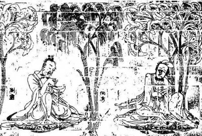 ​《竹林七贤与荣启期》模印砖画，现存于南京博物院