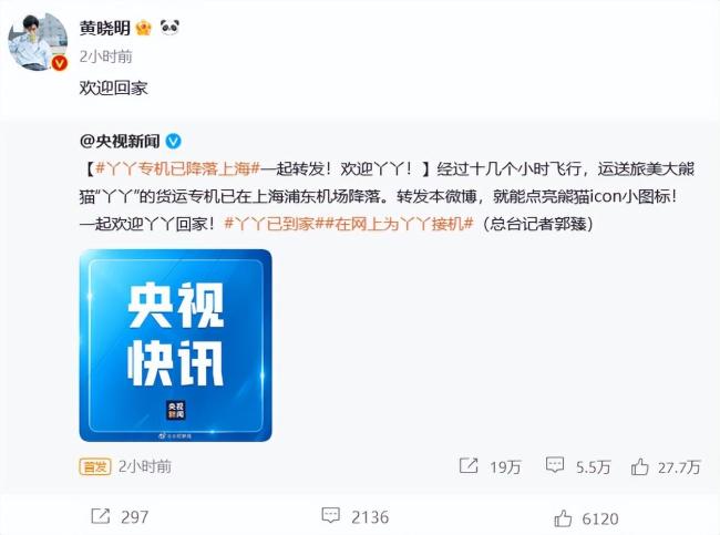 众星发文欢迎丫丫回家 我们的“长公主”还是有人宠的 